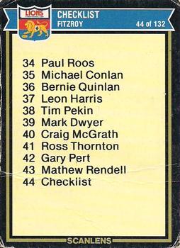 1987 Scanlens VFL #44 Fitzroy Lions Front